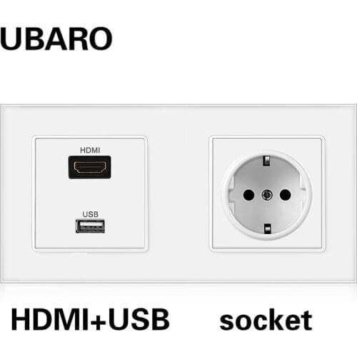 UBARO 172*86mm Tempered Glass Panel Weak Current Signal Connection Plugs RJ45 RJ11 TV HDMI Wall Socket Usb 5V 2A Power Outlet
