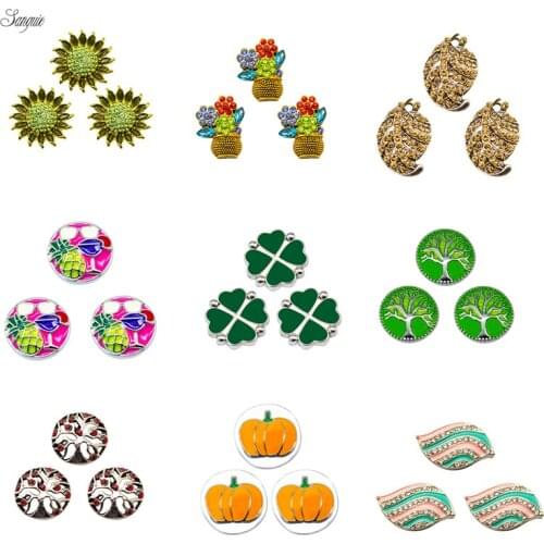 Fit 925 Bracelet necklace snap jewelry mix 1pcs/lot botany snap button alloy with gem rhinestone snap silver
