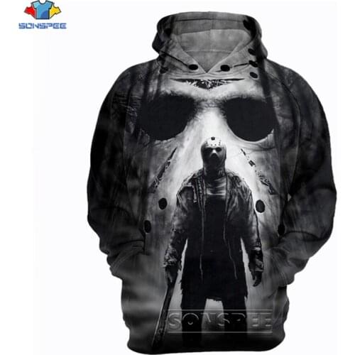 SONSPEE Michael Myers Mask Meet Jason 3D Print Sweatshirts Halloween Horror Movie Long Sleeve Streetwear Hoodies Free Shipping