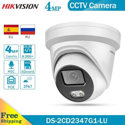 Hikvision Original DS-2CD2347G1-LU 4 MP ColorVu H.265+ Built-in mic and SD card slot 1/1.8 CMOS POE IP67 CCTV IP Camera