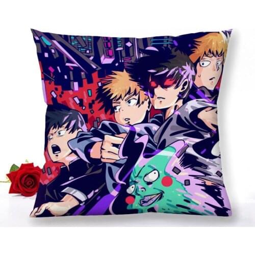Custom Mob Psycho 100 Zipper Pillowcase Home Decoration Satin Fabric Square Pillowcase 40x40cm 60x60cm Bedroom Pillow Cover 1.15