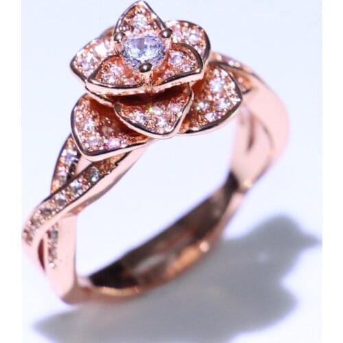Classical Drop Shipping Fashion Jewelry 925 Sterling Silver&Rose Gold Fill Pave AAA Cubic Zirconia CZ Promise Party Flower Ring