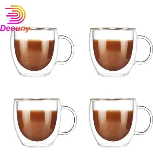 DEOUNY 80ml Coffee Mug Large Clear Jumbo Glass With Double Wall Insulated Glass For Latte Cappuccinos Tea Beverage Drinkware