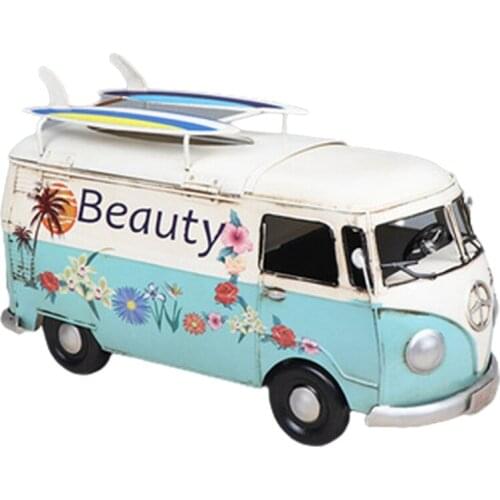 Tissue Box Flower Bus Model Figurines Retro Car Tissue Dustproof Tissue Storage Box For Office Home Decoration
