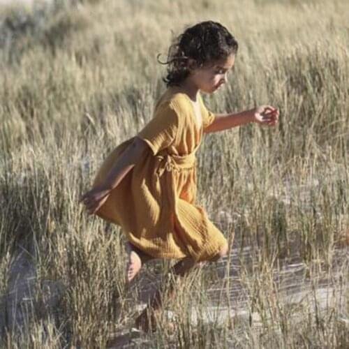 Girls Summer Dresses 2021 Short Sleeve Dress Kids Clothes Beach Cotton V-neck Childrens Clothing Vestidos