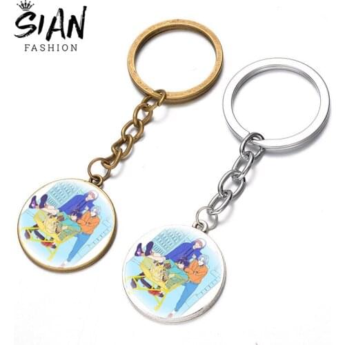 Trendy Anime SK8 The Infinity Keychains Handmade Glass Cabochon Cute Cartoon Figures Pendant Keyring Unisex Jewelry Gifts