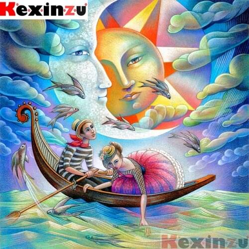 Full Square/Round Drill 5D DIY Diamond Painting"Sun boat"3D Embroidery Kit Cross Stitch Rhinestone Mosaic Home Decor Gift Y0464