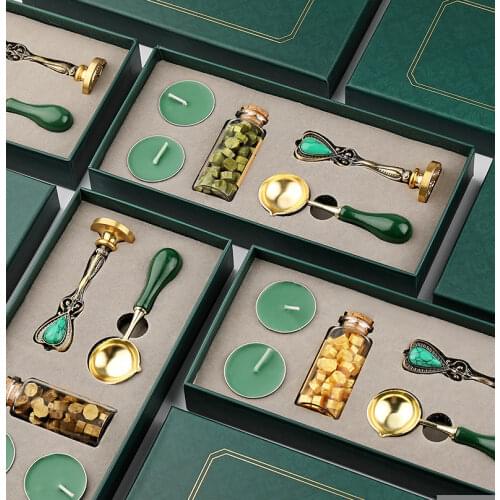 2021 New Stamp Wax Seal Box Kit DIY Custom Detachable Spoon Set Sealing Bead Envelope Wedding Packaging Gifts Postcard Wholesale