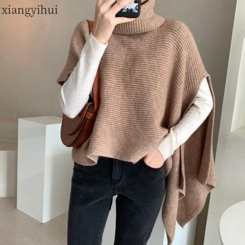 Khaki New Winter Thermal Shawl Women Korean Casual Turtleneck Sweaters Fashion Irregular Pullovers 2020 High Quality Streetwear