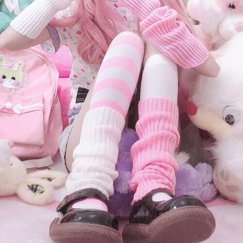 Richkeda Store New 2021 Harajuku Leg Warmer Socks Rainbow Striped Women Winter Knitted Leg Warmers Punk Kawaii Black White Sock