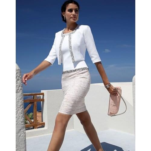 Mother Of Bride Dresses For Wedding 3/4 Sleeve Knee Length Plus Size Lace Applique With Jacket corto vestidos madre de la novia