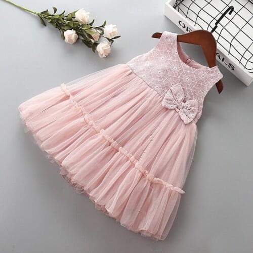 Girl embroidery flower princess dress Summer children clothing baby girls sleeveless Mesh birthday dresses for 2-7T kids Clothes