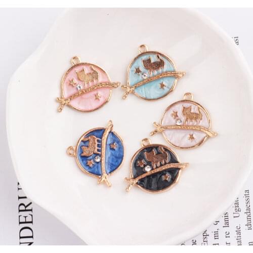 10pcs/lot Pearlescent Oil Drop Moon and Cat Planet Charms DIY Alloy Jewelry Accessories 26*22mm Bracelet Earring Enamel Pendants