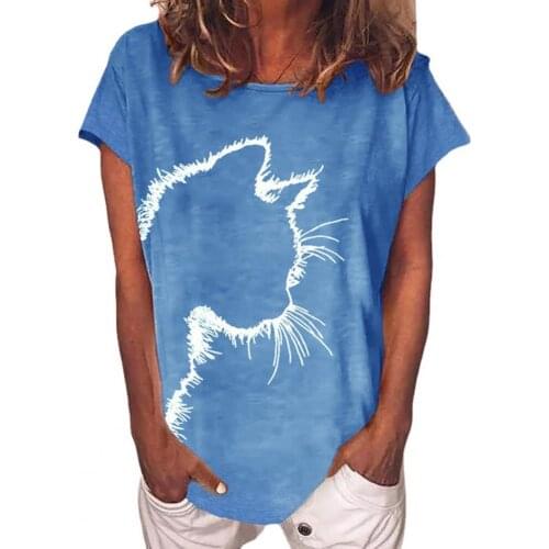 Hot Women T-shirt Print Cats Heads Short Sleeve Pullover O Neck Loose T shirt Top for Summer T-shirts