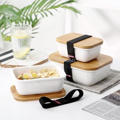 Ceramic Japanese-style rectangular fresh-keeping box, fresh-keeping bowl, refrigerator storage box, lunch box with lid