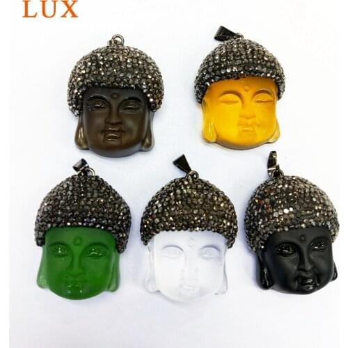 Multi colors Buddha head pendant Crystal pendant pave rhinestone Gem stone Pendant Beads Glass Jewelry findings