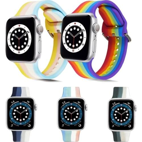 Silicone Strap iWatch Series 6 SE 5 4 3 2 1 Rainbow Colorful Watchbands For Apple Watch 40mm 44mm 38mm 42mm Wearable Accessories