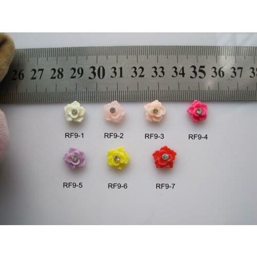 RF9 200pcs/bag Glitter Double Layer Resin Flower with Rhinestone Nail Art Decoration Nail DIY Accessory