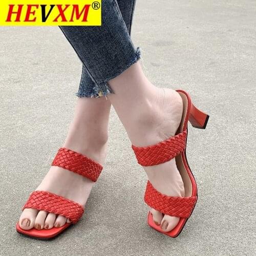 Leather Braided High Heel Sandals Women Runway Party Shoes Woman Cross Wove Folds Mules Shoes Sexy Thin Heel Slippers Woman