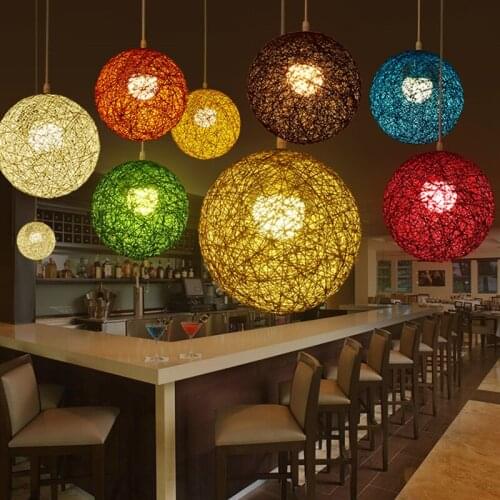 Rattan Spherical Pendant Lights Indoor Lighting Creative Hanglamp For Dining Room Bedroom Cafe Bar Hanging Lamp Room Decoration