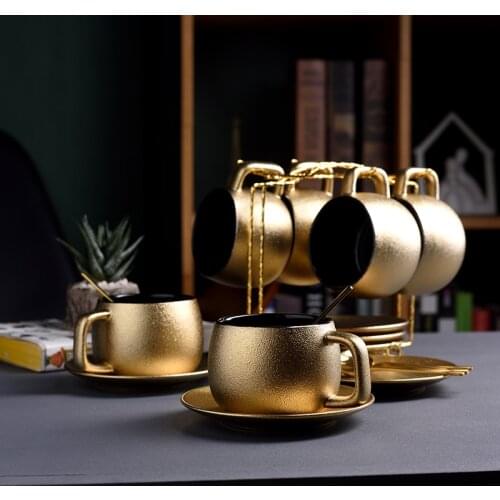High quality golden coffee cup set Frosted ceramic tea cup set home modern mug cups espresso coffee English Afternoon Tea party