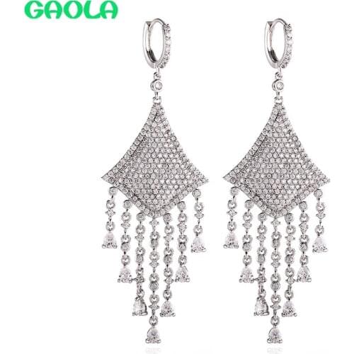 GAOLA New Zircon Flower Asymmetrical Earring Figure Geometric Tassel Dangle Earring Top Design Women Wedding Jewelry GLE9380