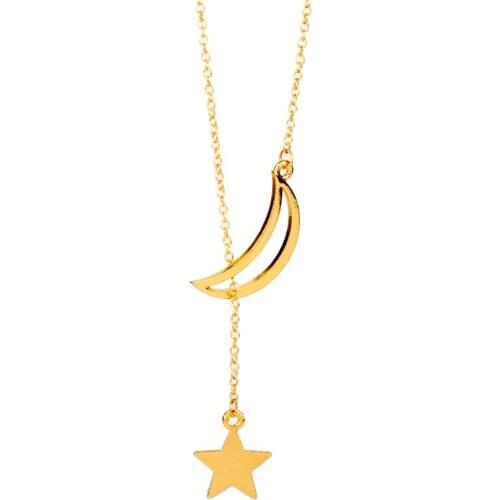 Women Statement Necklace Metal Star Moon Long Chain Necklace Collar Stylish Jewelry Bijoux 2021