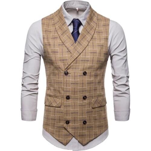 2021Suit Vest Autumn New Mens Double-breasted plaid suit vest S-4XLself-cultivation business casual large size suit vest