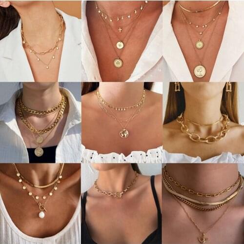 ZOVOLI Multilayer Crystal Moon Necklaces & Pendants For Women Vintage Charm Gold Choker Necklace 2020 Bohemian Jewelry Wholesale