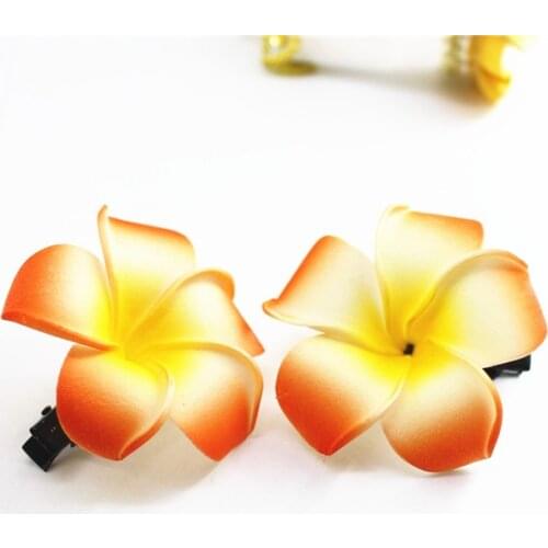 10 orange color Foam Hawaiian Plumeria flower Frangipani Flower bridal hair clip 4.5cm f-2-2