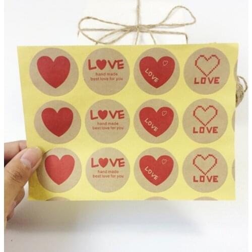 120PCS/lot Vintage Romatic Love Heart series Round Kraft paper Sticker for Handmade Products Gift sealing packaging label