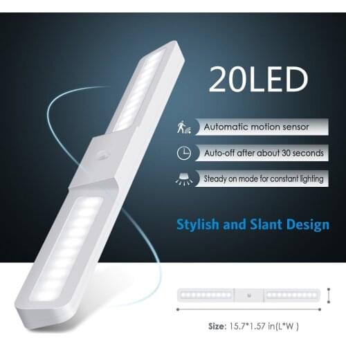 20 LED PIR Motion Sensor Light USB Rechargeable Night Light For Cabinet Corridor Stairs Always-On And IR Sensing Mode