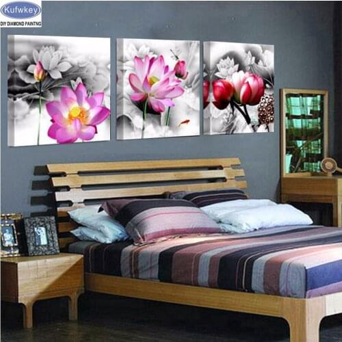 3pcs 3D Diamond Cross Stitch Resin Full Square Diamond Sets,Full Decorative Diy Diamond Painting lotus Diamond Embroidery Flower