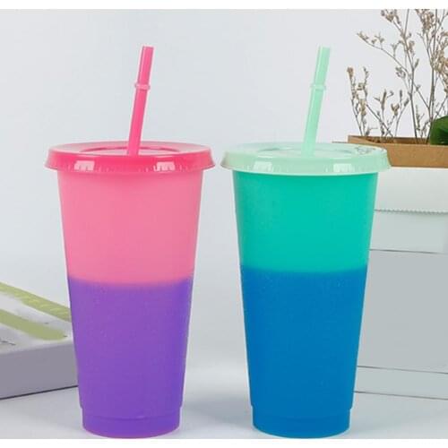 720ml Discoloration Cup Fixed Ring Heat Insulation No Odor Color Changing Cold Cup with Lid Straw for Home Water Pots