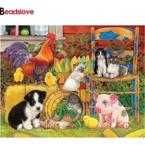 Diamond Painting garden cat pig hen Handmade Diamond mosaic animals Full Square round Drill Rhinestone Embroidery art