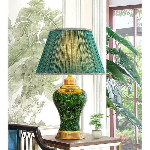 American Rural ceramic desk lamp living room study bedroom new Chinese retro emerald green creative desk lamp