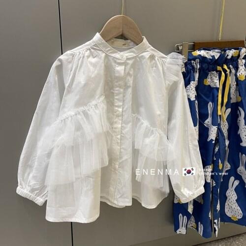 Girls white shirt Korean childrens cotton fairy princess shirt top 2021 spring dress foreign gas jacket