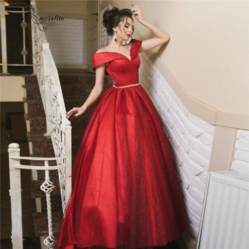 Sparkle Princess Red Prom Dresses Long Off the Shoulder Lace Up Evening Formal Dress Plus Size Party Gowns Vestidos De Festa