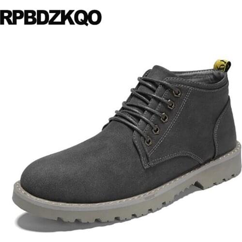 Military fur stylish fall designer suede lace up winter short men army booties vintage retro combat boots shoes british style