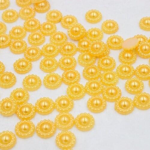 New Gold 200Pcs/lot Size 9mm Flower Imitation Pearls Half Round Flatback Heart Beads For DIY Wedding Decoration