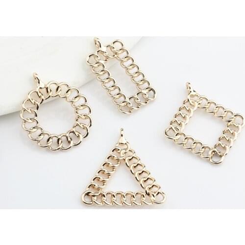 6pcs/lot Zinc Alloy Gold Silver Metal Geometry Rectangular Round Heart Chains Charms For DIY Jewelry Making Accessories