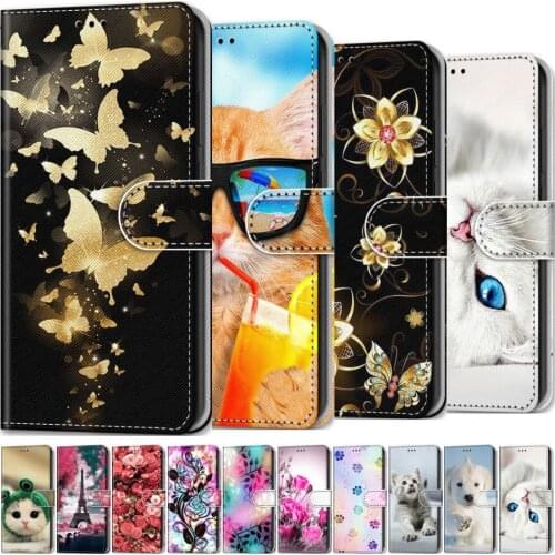 Cat Butterfly Cute Phone Shell For Etui Samsung Galaxy S21 FE Plus A12 A32 A42 A52 A72 Note20 Ultra Flip Fundas Wallet Case O08F