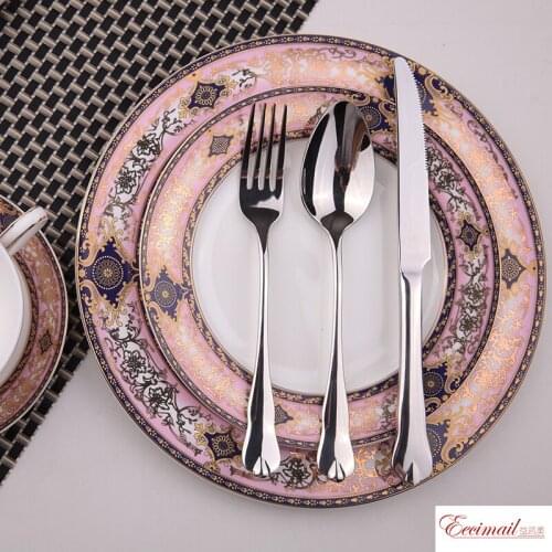 EECAMAIL Pink Enchantress British-style Bone China Steak Plate Home Tableware Palace Life Exquisite Pink Princess Dream Romance