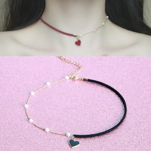 Elegant Heart Pendant Chocker Necklaces For Women Girls Pearls Adjustable Rope Chain Aesthetic Necklaces Wedding Fashion Jewelry