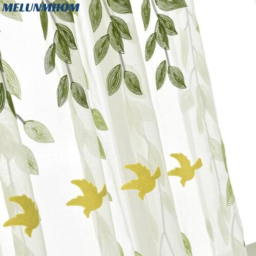 Pastoral Curtains For Kids Bedroom Window Tulle For Living Room Yellow Embroidered Swallows Sheer Green Willow Whiskers Fabrics
