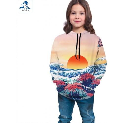 PHAYON Sunrise Pattern 3D Print Boys Girls Hoodies Waves Landscape Sweatshirt Teen Casual Streetwear Pullover Shirt Autumn