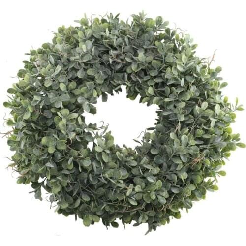 Artificial Green Leaves Wreath - 17.5 Inch Front Door Wreath Shell Grass Boxwood Wreath For Wall Window Party Decor