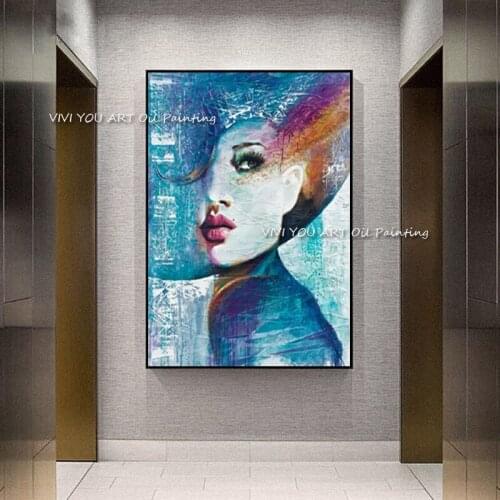 Classic figure gril blue women oil painting large size canvas 100% handmade on canvas wall art decoration picture as a gift