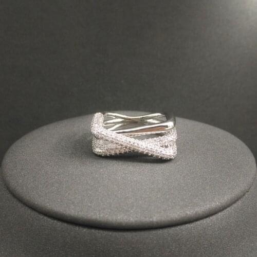 Modern Rectangular Ring Female Silver Color White Female Fashion Simple Luxury Ring Multi Layers Square Rings Zk30