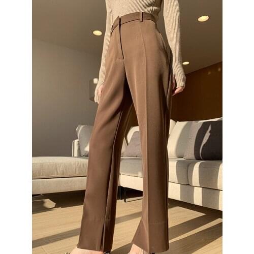High Waist Suit Pants 2021 New All-match Autumn Womens Small Flare Pants Feet Split Casual Trousers Elegant Fashion Full Pant